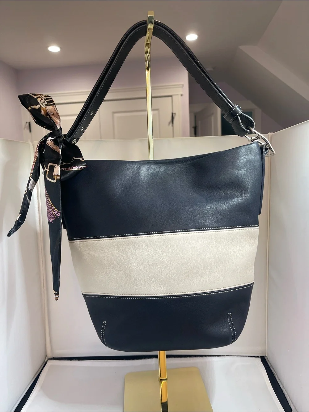 Coach Blavy and White Limited Edition Rugby Stripe Duffle Bag
